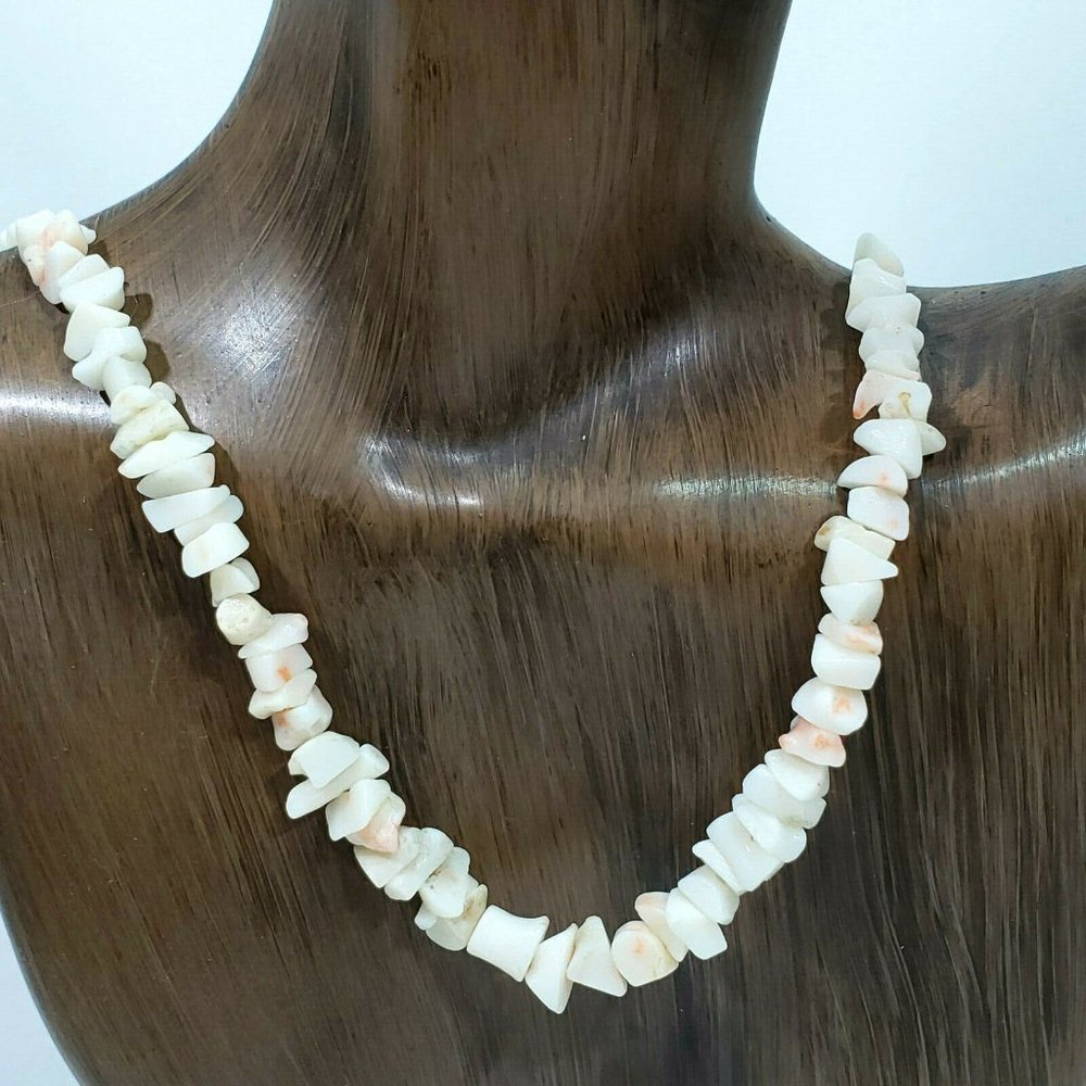 Shell Puka Chip Necklace Sterling Clasp 17"